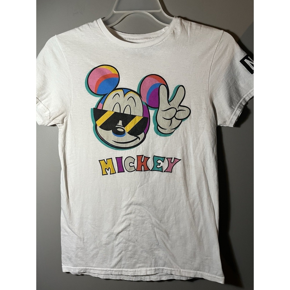Disney Neff Mickey Mouse Peace Sign‎ T-Shirt Small White Shades Colorful Cartoon